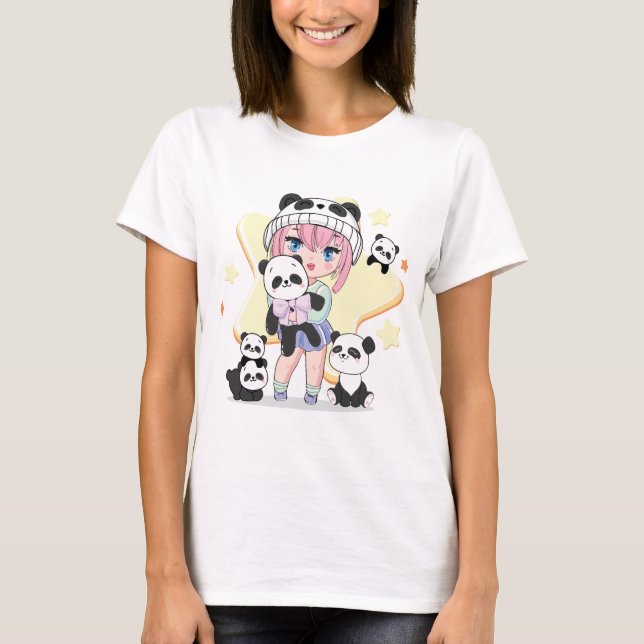 Adorable Anime Girl umgeben von Panda Toys T-Shirt (Vorderseite)