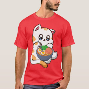 Adorable Anime Kawaii Cat T-Shirt Schüssel Ramen N