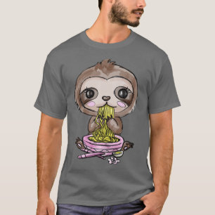 Adorable Anime Kawaii Sloth T-Shirt Eating Ramen N