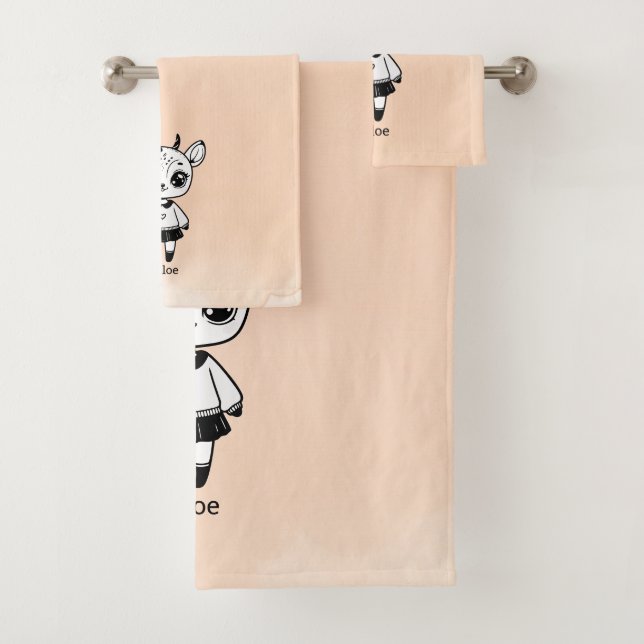 Adorable Antelope Girl - Niedliches Doodle Design Badhandtuch Set (Insitu)
