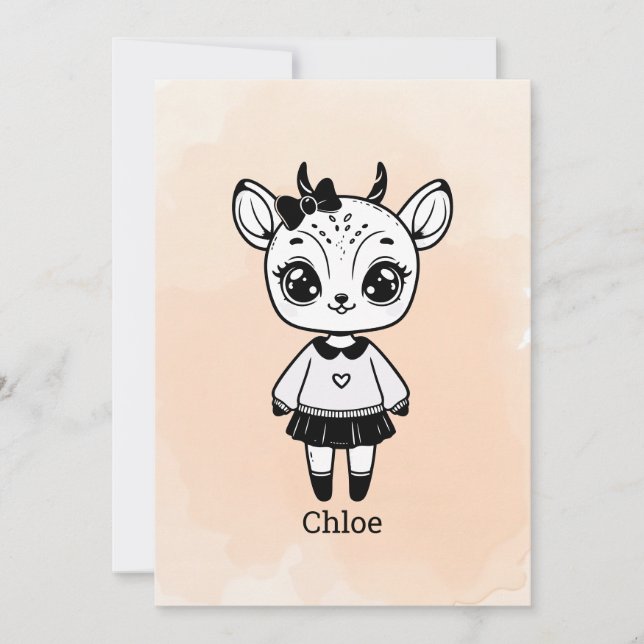 Adorable Antelope Girl - Niedliches Doodle Design Einladung (Vorderseite)
