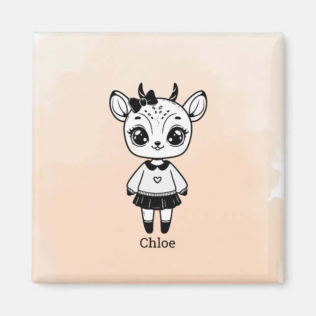 Adorable Antelope Girl - Niedliches Doodle Design Magnet (Vorne)