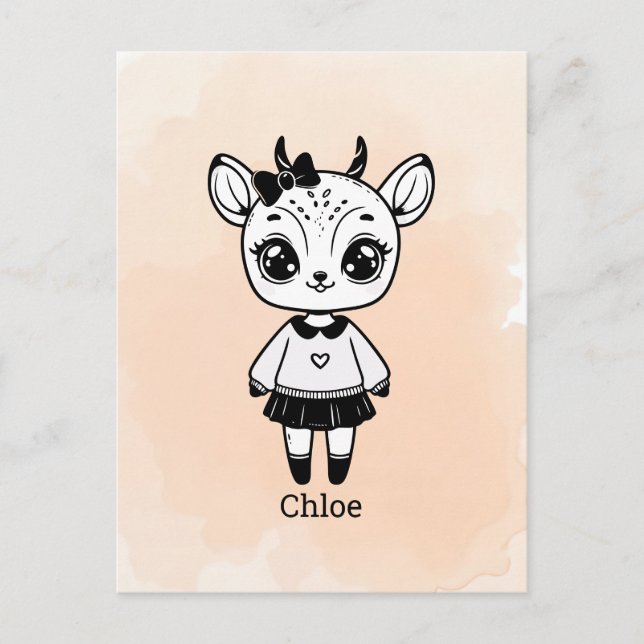 Adorable Antelope Girl - Niedliches Doodle Design Postkarte (Vorderseite)