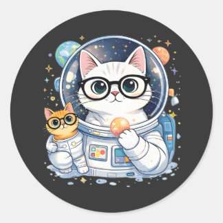 Adorable Astronaut Cats Exploring the Galaxy Runder Aufkleber