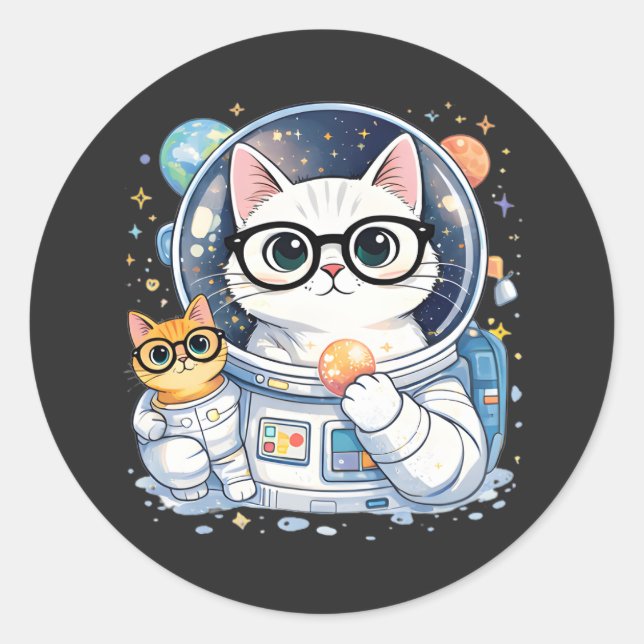 Adorable Astronaut Cats Exploring the Galaxy Runder Aufkleber (Vorderseite)
