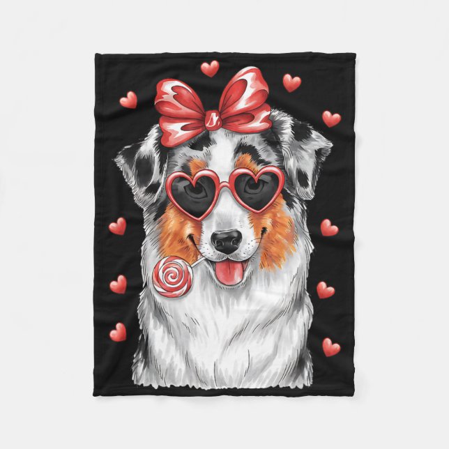 Adorable Australian Shepherd Lick Lollipop Valenti Fleecedecke (Vorderseite)