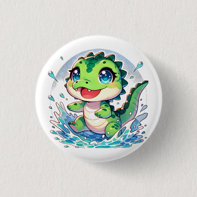 Adorable Baby Alligator spritzt im Wasser Button (Vorderseite)