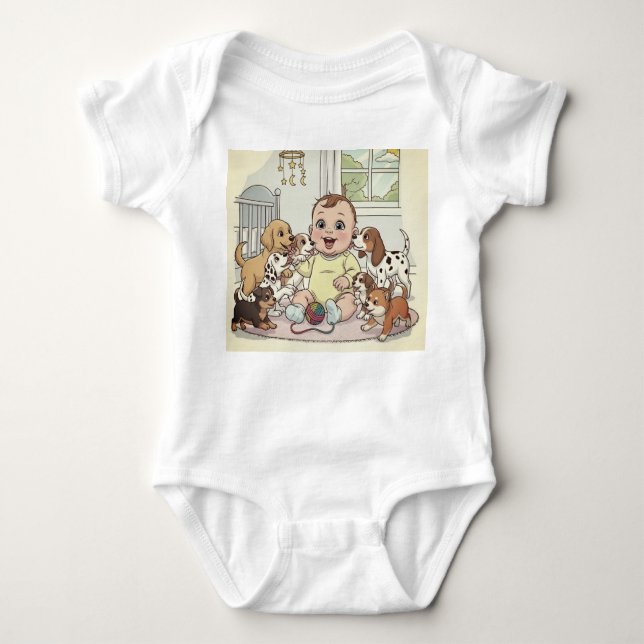 "Adorable Baby and Dogs Cartoon Baby Baby Strampler (Vorderseite)