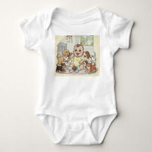 "Adorable Baby and Dogs Cartoon Baby Strampler