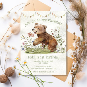 Adorable Baby Bear 1. Geburtstag Party Einladung
