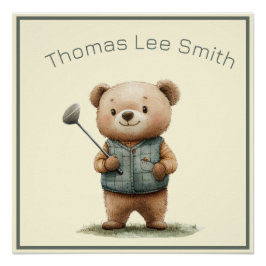Adorable Baby Bear Golfer Kinderzimmer Poster