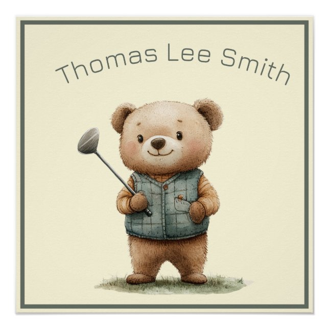 Adorable Baby Bear Golfer Kinderzimmer Poster (Vorderseite)