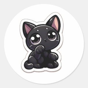 Adorable Baby Black Cat Illustration Runder Aufkleber