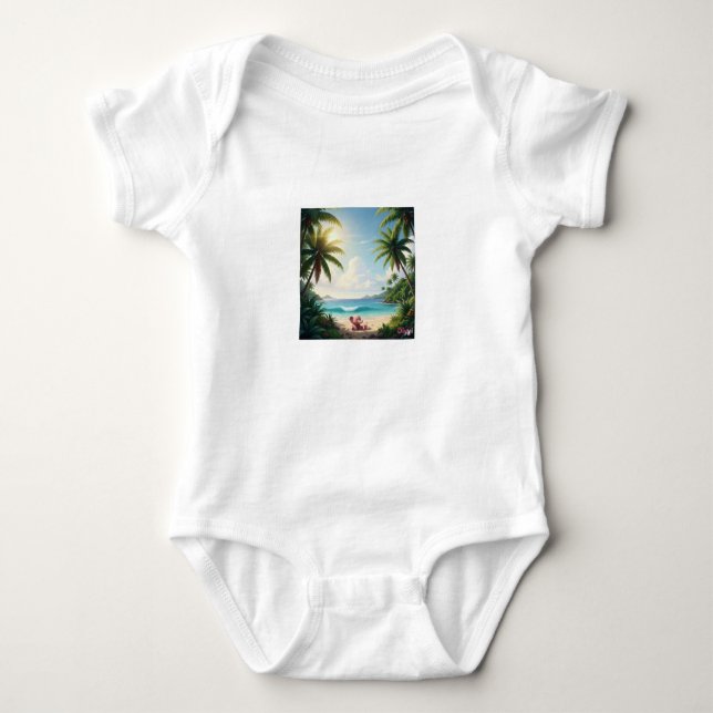 Adorable Baby Bodysuit – Elephant & Palm Trees Baby Strampler (Vorderseite)