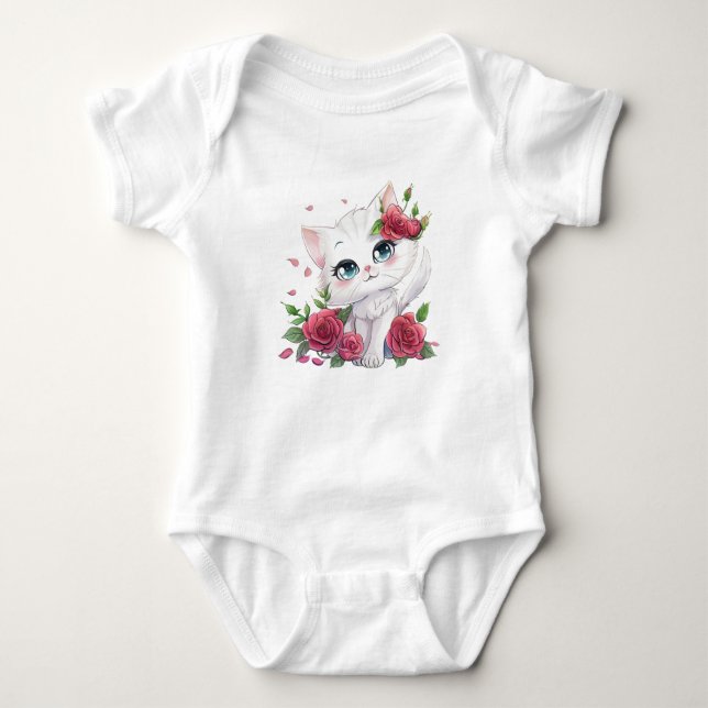 Adorable Baby Bodysuit - Niedlicher Cat Cartoon Strampler (Vorderseite)
