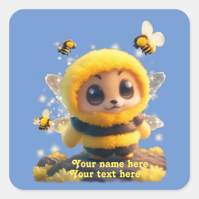Adorable Baby Bumble Biene personalisieren Custom Quadratischer Aufkleber (Vorderseite)