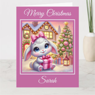 Adorable Baby Bunny an einer Weihnachtsfeier Hütte Karte
