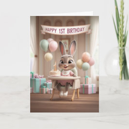 Adorable Baby Bunny First Birthday Celebration Karte