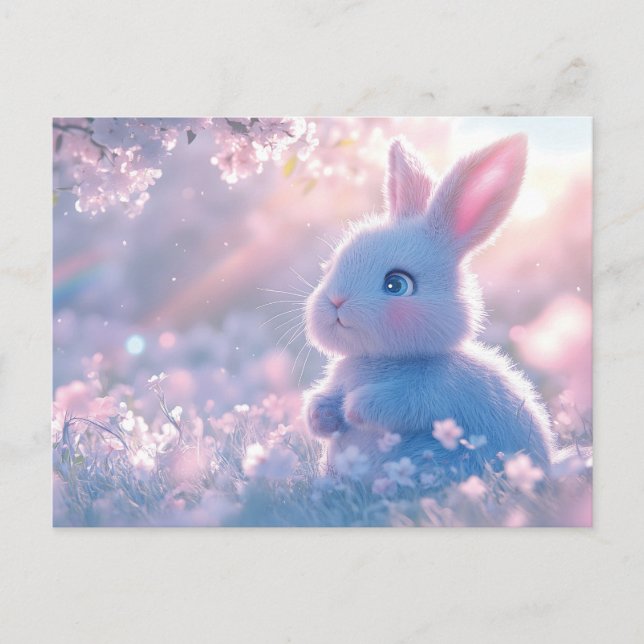 Adorable Baby Bunny in einem Feld von Blume Postkarte (Vorderseite)