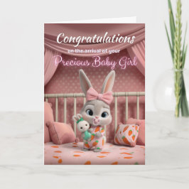 Adorable Baby Bunny in Pink Congrats New Baby Girl Karte
