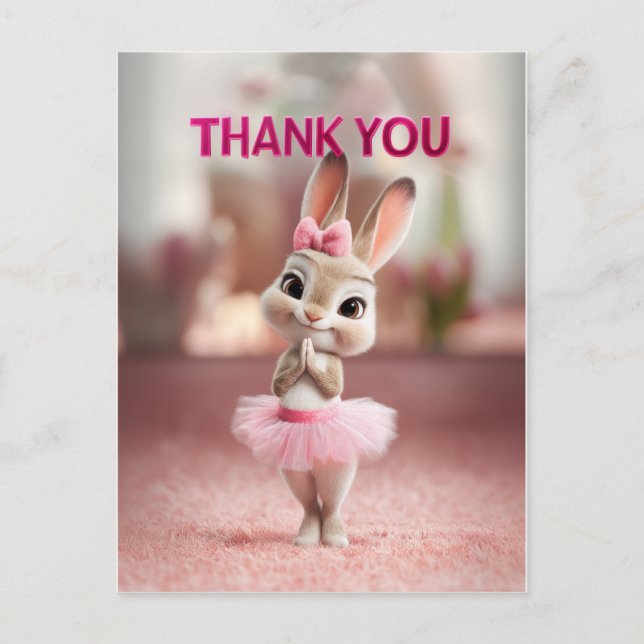 Adorable Baby Bunny in Pink Tutu Thank You Postkarte (Vorderseite)