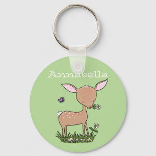 Adorable baby deer and flower cartoon illustration schlüsselanhänger