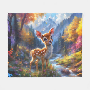 Adorable Baby Deer in einem verzauberten Wald Fleecedecke
