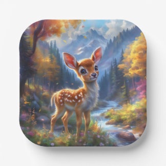 Adorable Baby Deer in einem verzauberten Wald Pappteller