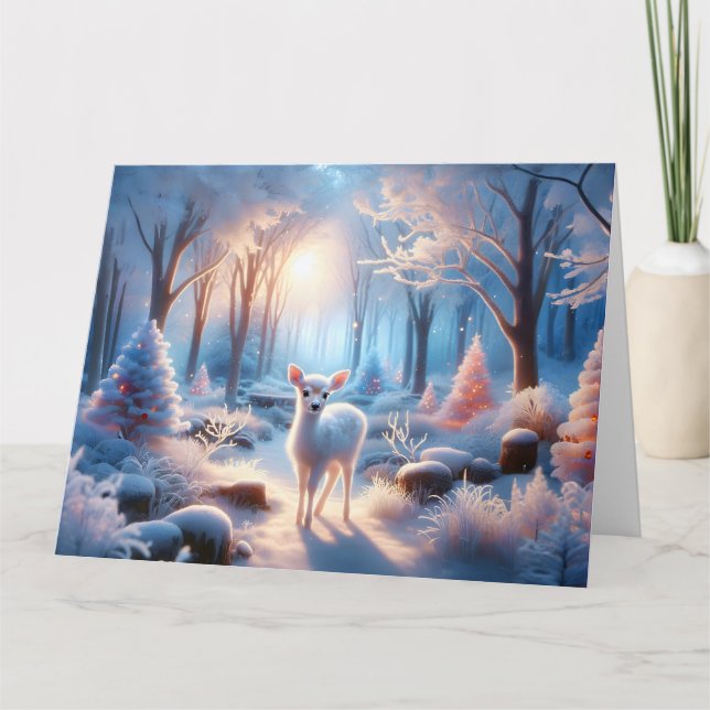 Adorable Baby Deh im Winterwald Karte (Vorderseite)