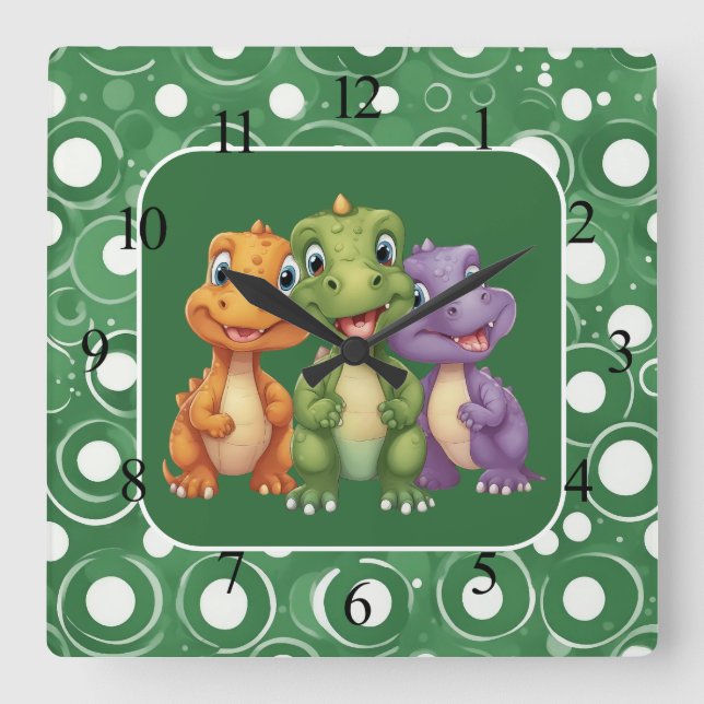 Adorable Baby Dinosaurier's Party Quadratische Wanduhr (Vorderseite)