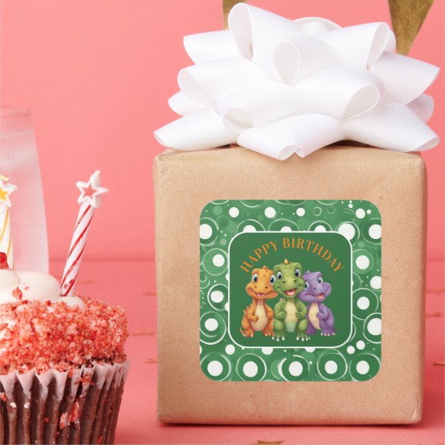 Adorable Baby Dinosaurier's Party Quadratischer Aufkleber (Party)