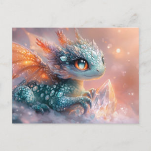 Adorable Baby Dragon mit Kristallgedicht Feiertagspostkarte