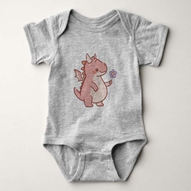 Adorable Baby Dragon mit Lila Blume Strampler (Vorderseite)