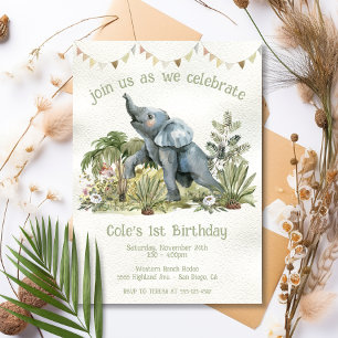 Adorable Baby Elephant 1. Geburtstag Party Einladung