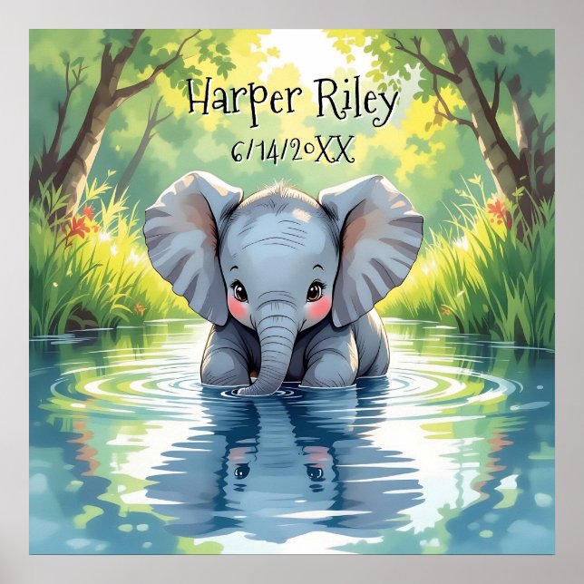 Adorable Baby Elephant and Reflection Personalized Poster (Vorne)