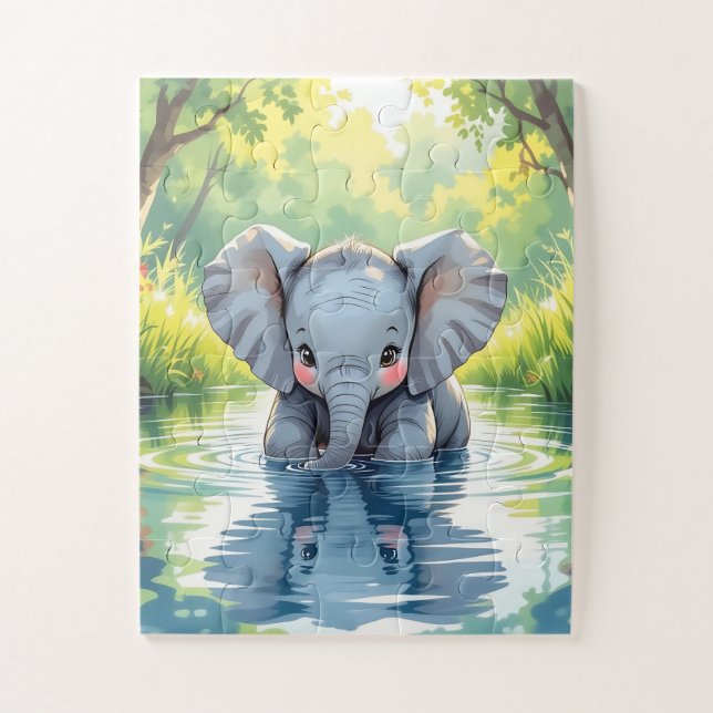 Adorable Baby Elephant and Reflection Puzzle (Vertikal)