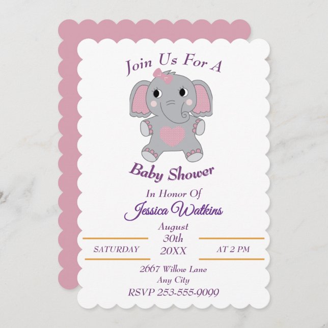 Adorable Baby Elephant Baby Dusche Einladung (Vorne/Hinten)