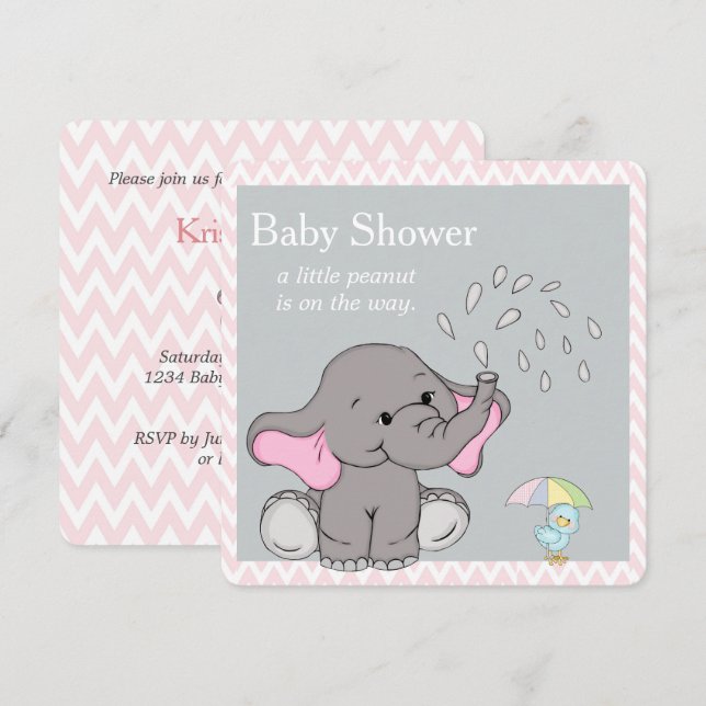 Adorable Baby Elephant Baby Dusche Einladung (Vorne/Hinten)
