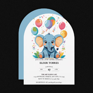 Adorable Baby Elephant Balloons Babydusche Einladung