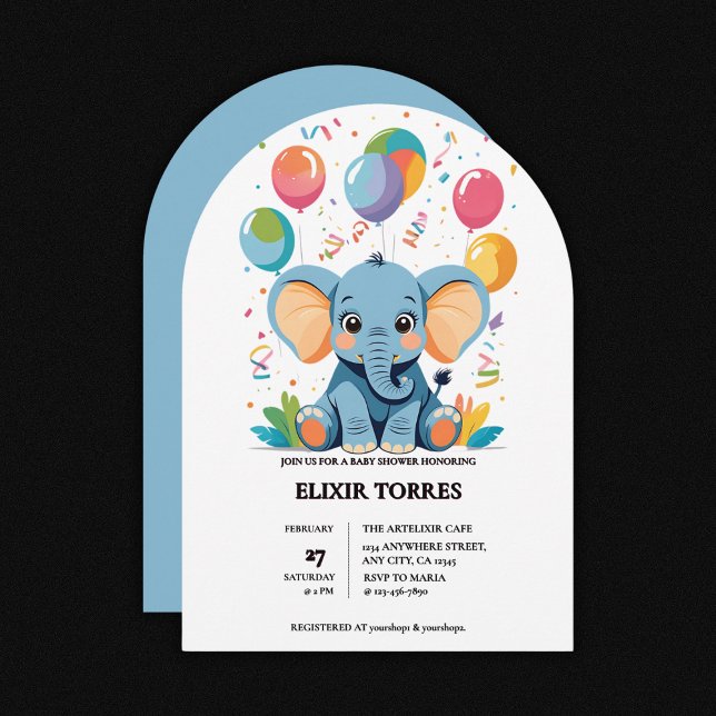 Adorable Baby Elephant Balloons Babydusche Einladung (Von Creator hochgeladen)