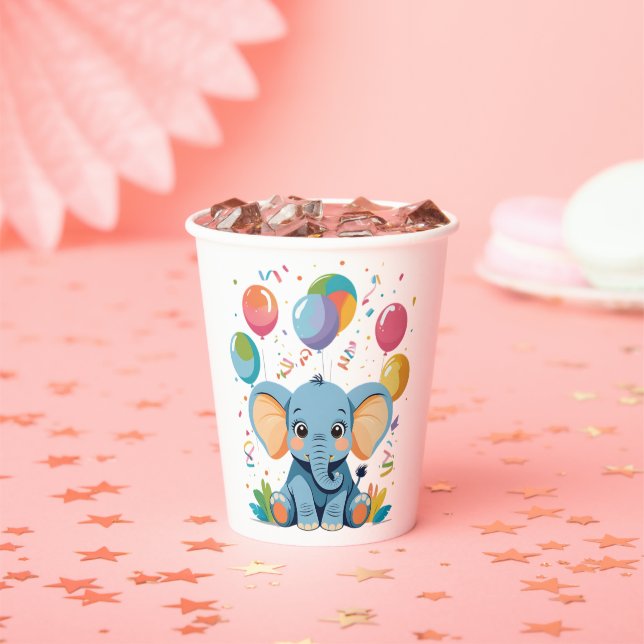 Adorable Baby Elephant Balloons Babydusche Pappbecher (Insitu)