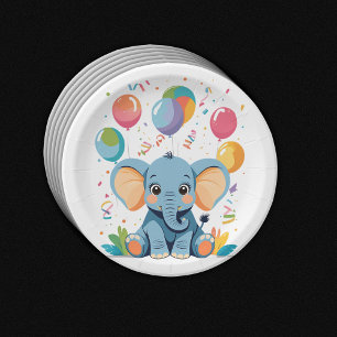 Adorable Baby Elephant Balloons Babydusche Pappteller