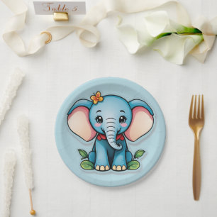 Adorable Baby Elephant Blue Pappteller