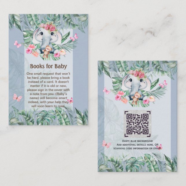 Adorable Baby Elephant Book Gedicht Request Card Begleitkarte (Vorne/Hinten)