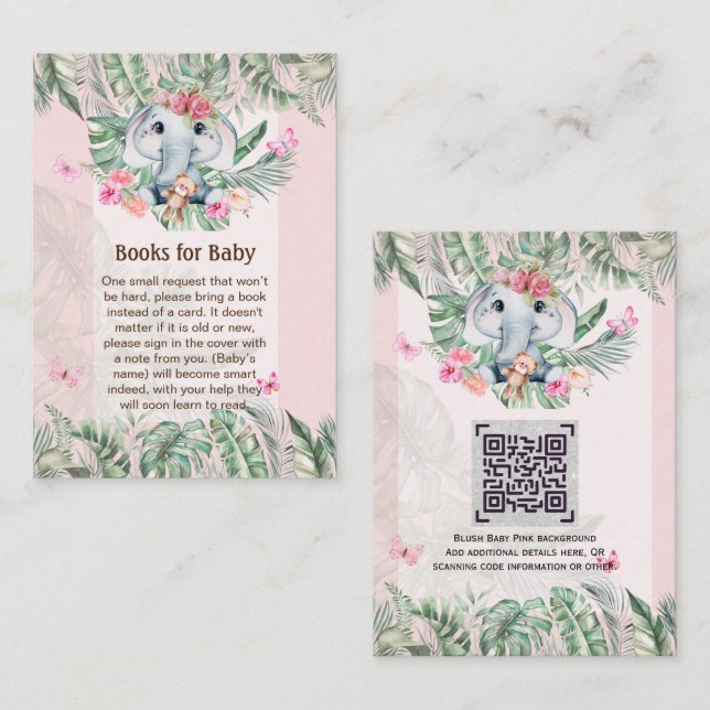 Adorable Baby Elephant Book Gedicht Request Card Begleitkarte (Vorne/Hinten)