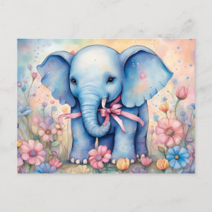 Adorable Baby Elephant in einem pastellfarbenen Ga Postkarte