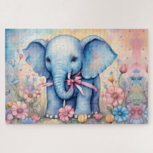 Adorable Baby Elephant in einem pastellfarbenen Ga Puzzle