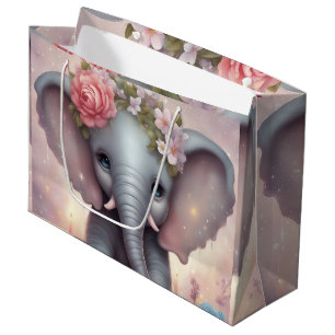 Adorable Baby Elephant mit Blume Große Geschenktüte