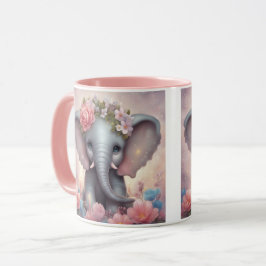 Adorable Baby Elephant mit Blume Tasse