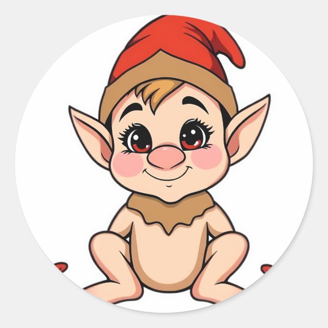 Adorable Baby Elf Sticker / Cartoon Christmas  (Vorderseite)